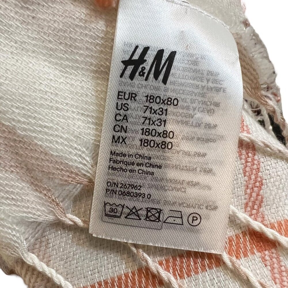 H&M Women's Plaid Fringe Scarf Wrap Shawl Cream Orange Tan - Picture 8 of 9